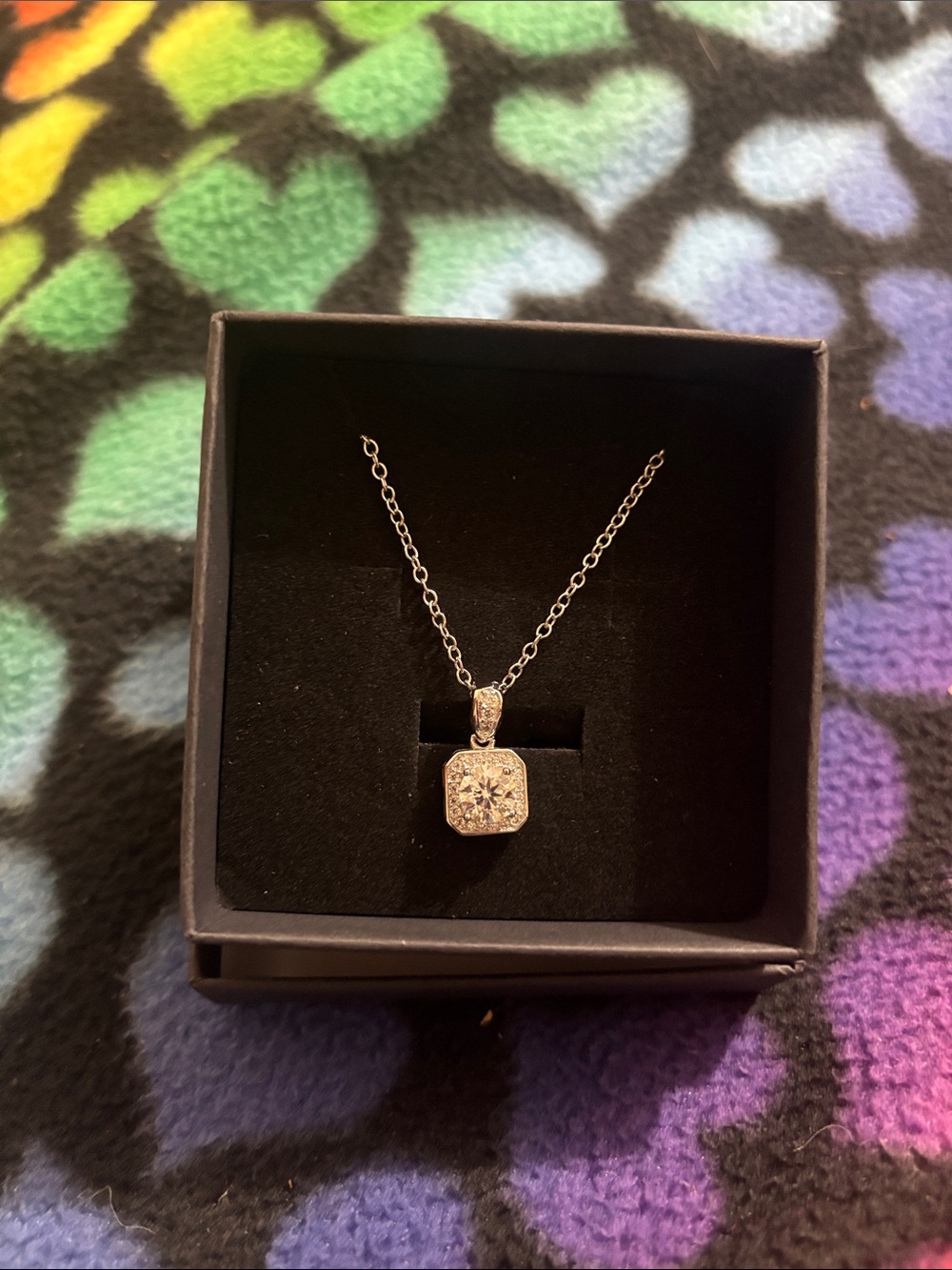 Sterling Silver Square Halo Pendant Necklace - Moissanite Diamond